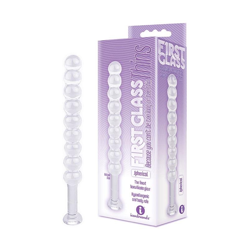 The 9's First Glass Thins, Spherical - Clear Glass Anal Beads