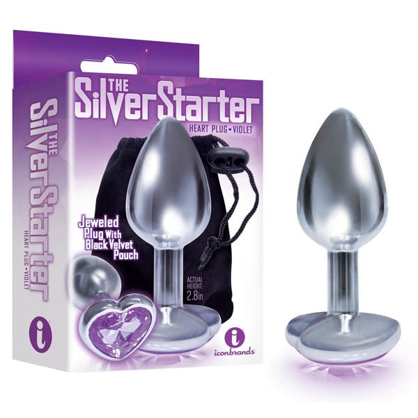 The Silver Starter - Silver 2.8 Inch Butt Plug with Violet Heart Jewel