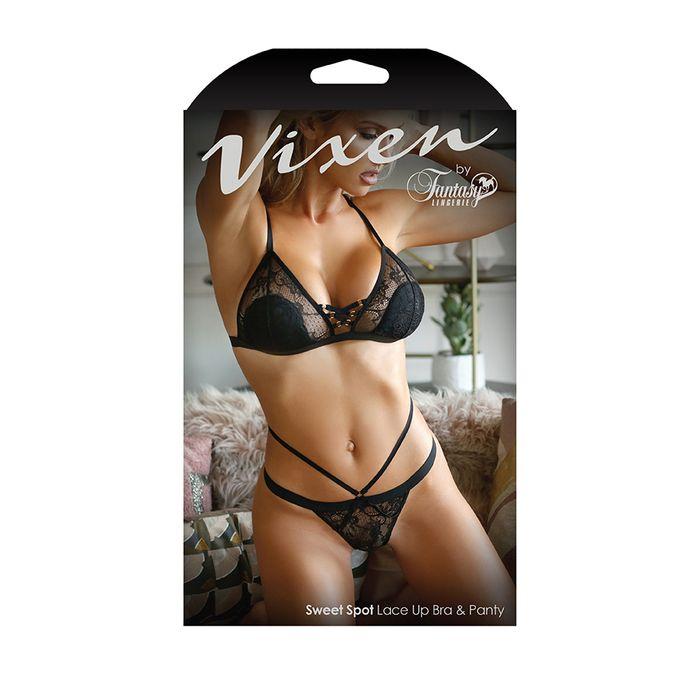 Vixen Sweet Spot Lace Up Bra & Panty - Black - OS