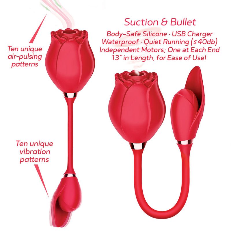Wild Rose Suction & Bullet Air Pulse Stimulator - Red