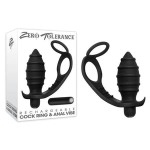 Zero Tolerance Rechargeable Cock Ring & Anal Vibe - Black USB Rechargeable Cock Ring & Anal Plug