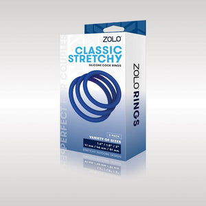 Zolo Classic Stretchy Silicone Cock Ring 3-Pack - Blue 