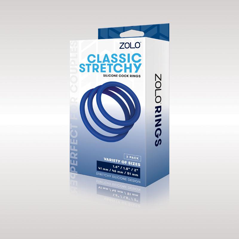 Zolo Classic Stretchy Silicone Cock Ring 3-Pack - Blue 