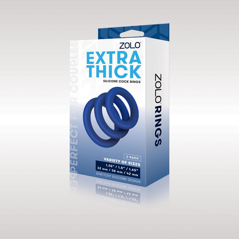 Zolo Extra Thick Silicone Cock Rings 3-Pack - Blue 