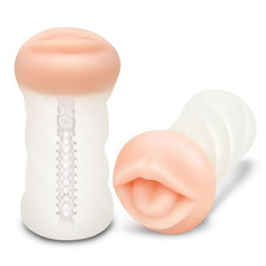 Zolo Realistic Deep Throat Mouth Stroker - Clear/Flesh 