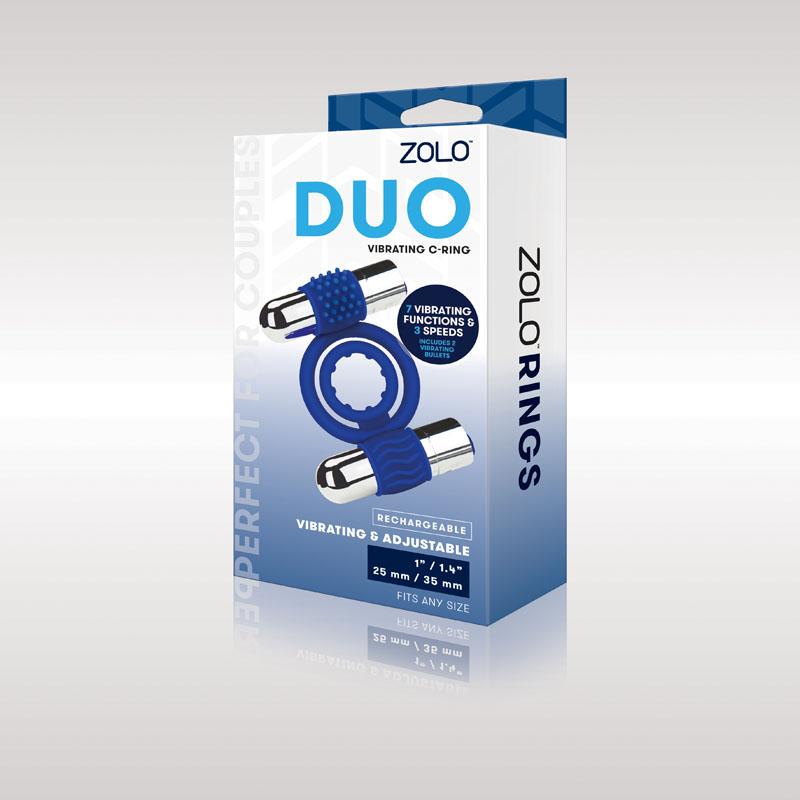 Zolo Rechargeable Duo Vibrating C-Ring - Blue 